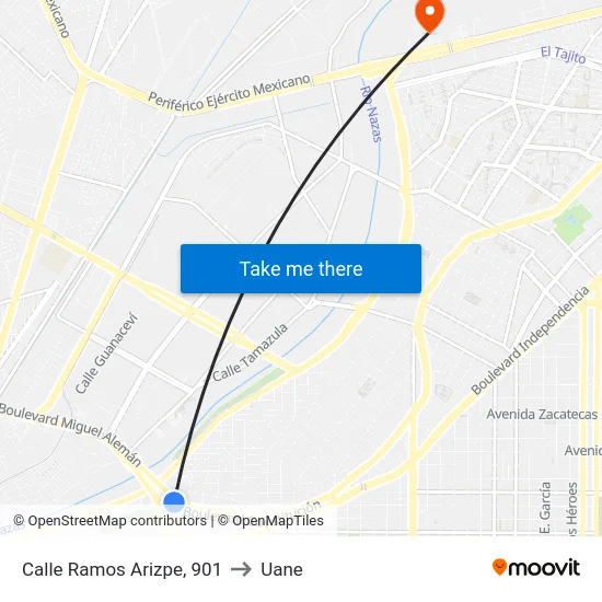 Calle Ramos Arizpe, 901 to Uane map
