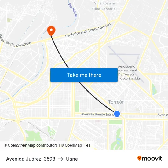Avenida Juárez, 3598 to Uane map