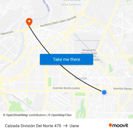 Calzada División Del Norte 470 to Uane map