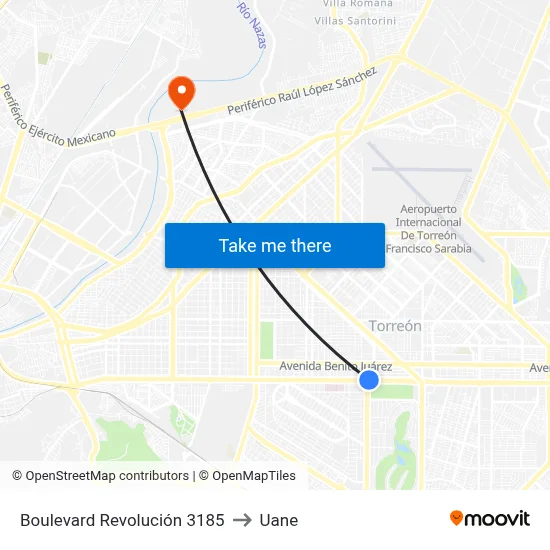 Boulevard Revolución 3185 to Uane map