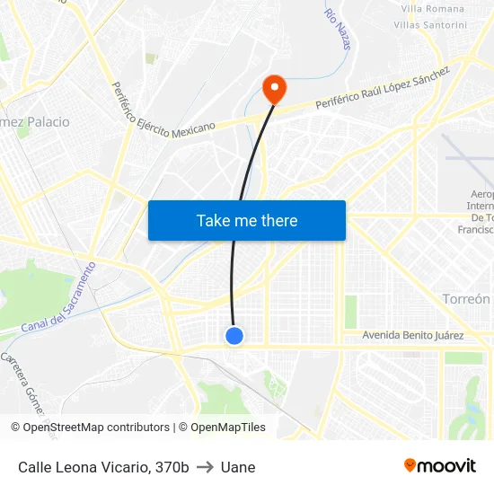 Calle Leona Vicario, 370b to Uane map