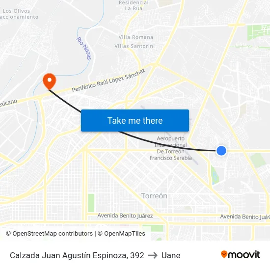 Calzada Juan Agustín Espinoza, 392 to Uane map