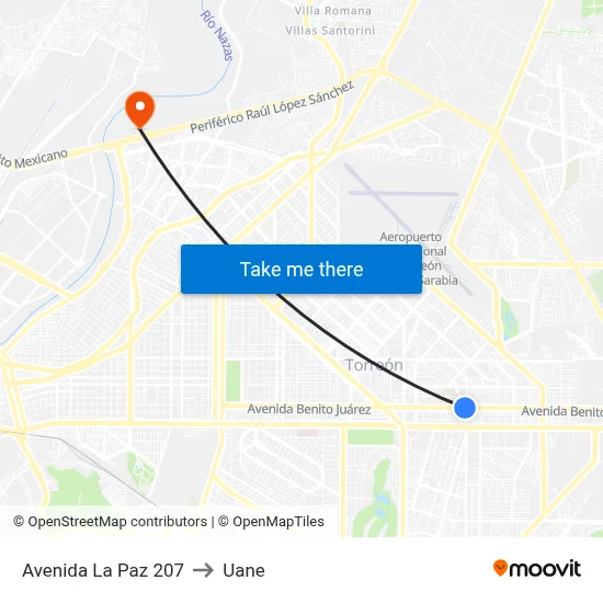 Avenida La Paz 207 to Uane map