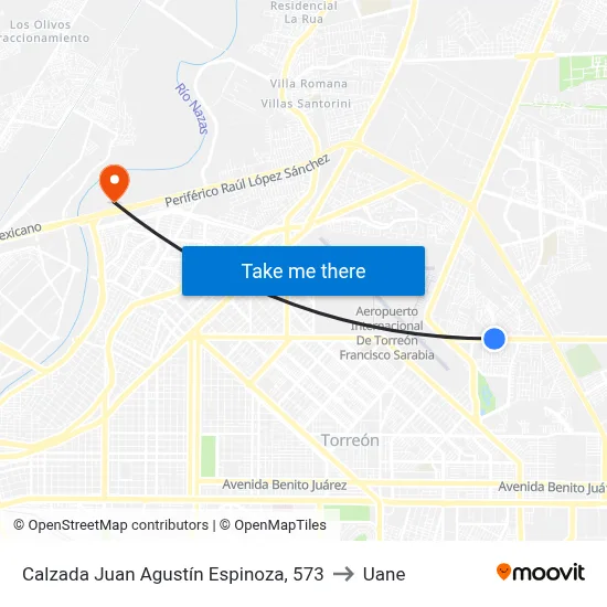 Calzada Juan Agustín Espinoza, 573 to Uane map
