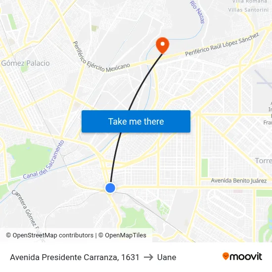 Avenida Presidente Carranza, 1631 to Uane map