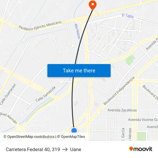 Carretera Federal 40, 319 to Uane map