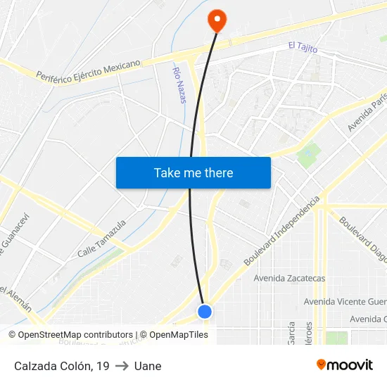 Calzada Colón, 19 to Uane map