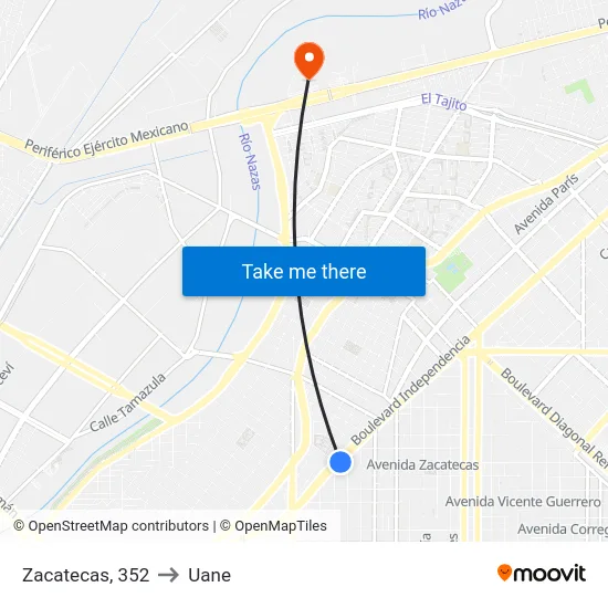 Zacatecas, 352 to Uane map