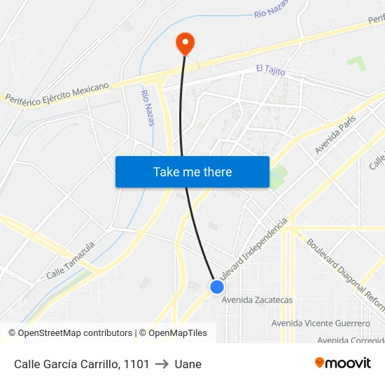 Calle García Carrillo, 1101 to Uane map