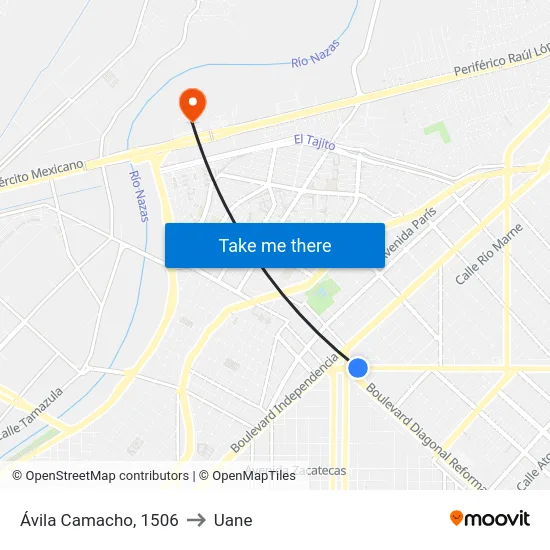 Ávila Camacho, 1506 to Uane map