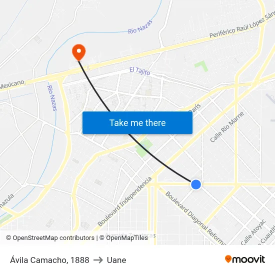 Ávila Camacho, 1888 to Uane map