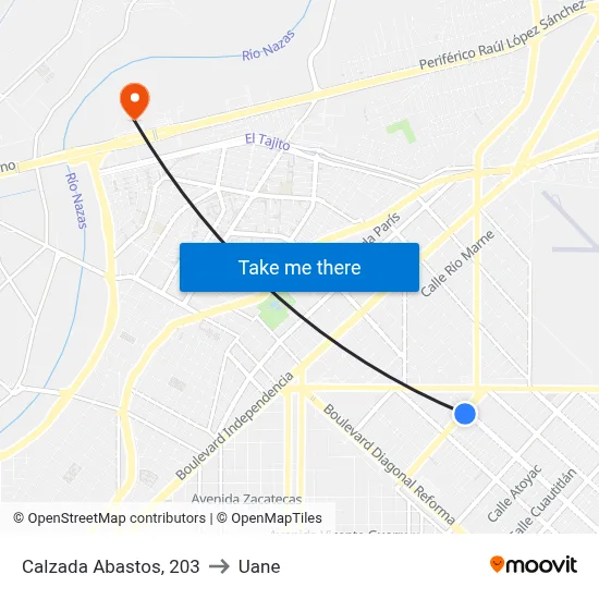 Calzada Abastos, 203 to Uane map