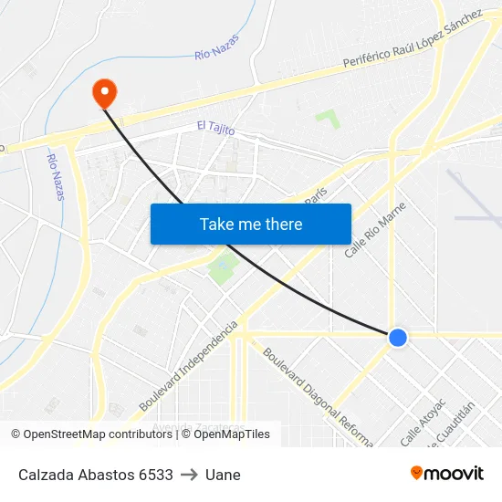 Calzada Abastos 6533 to Uane map