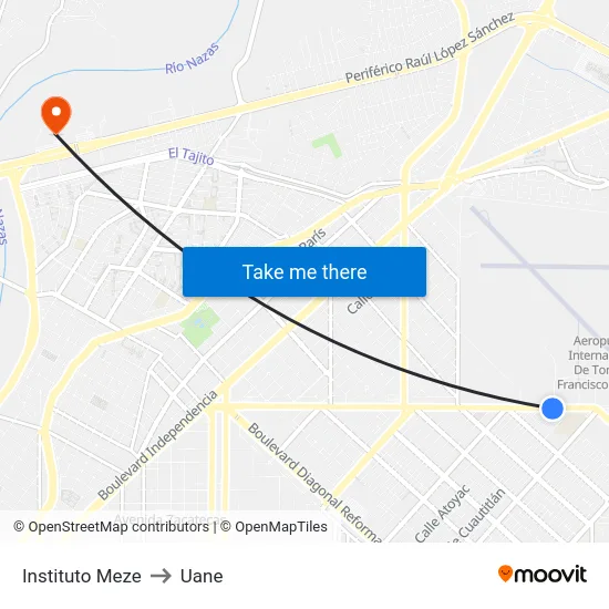 Instituto Meze to Uane map