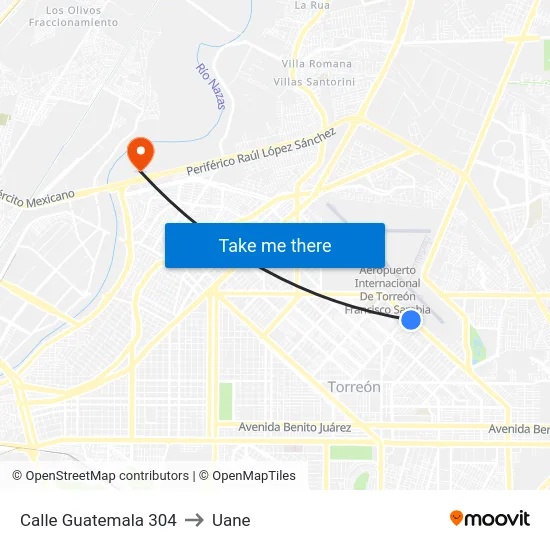 Calle Guatemala 304 to Uane map