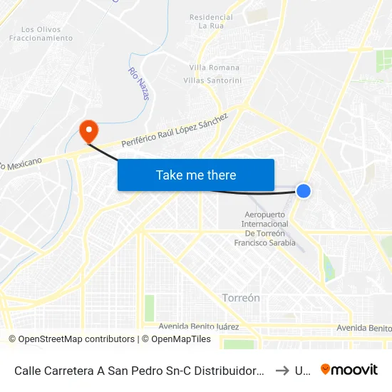 Calle Carretera A San Pedro Sn-C Distribuidora De Aceites Texaco to Uane map