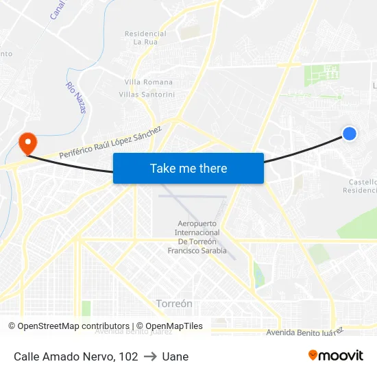 Calle Amado Nervo, 102 to Uane map