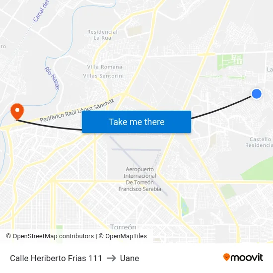 Calle Heriberto Frias 111 to Uane map