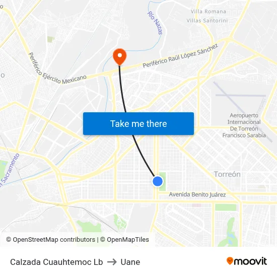 Calzada Cuauhtemoc Lb to Uane map
