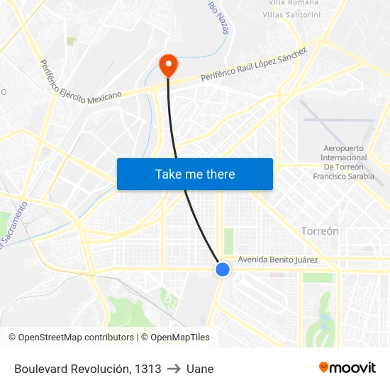 Boulevard Revolución, 1313 to Uane map