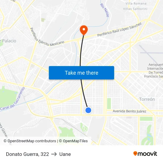 Donato Guerra, 322 to Uane map