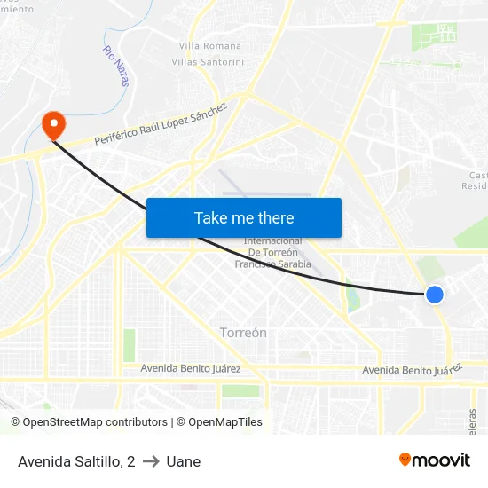 Avenida Saltillo, 2 to Uane map
