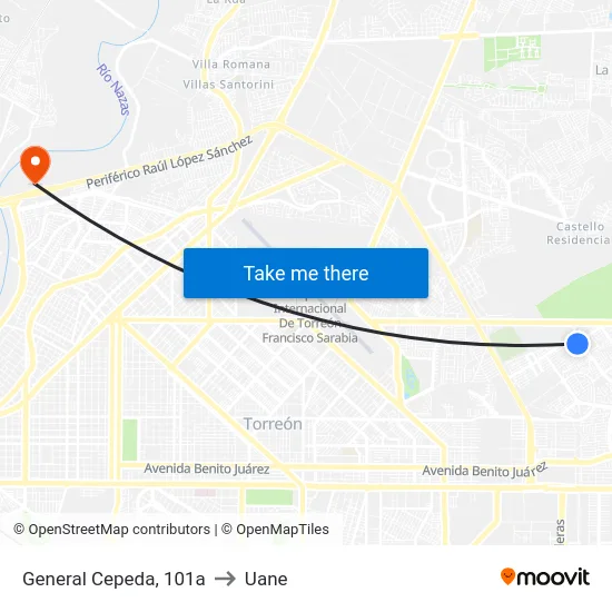 General Cepeda, 101a to Uane map