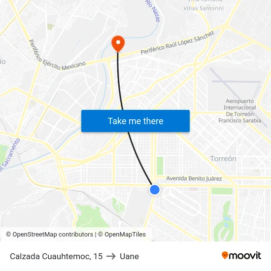 Calzada Cuauhtemoc, 15 to Uane map
