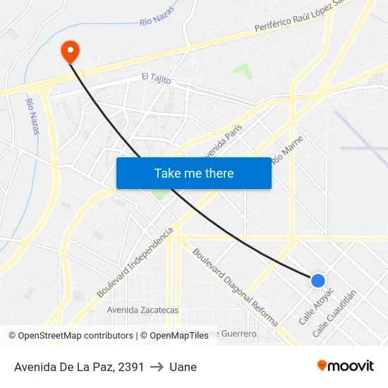 Avenida De La Paz, 2391 to Uane map