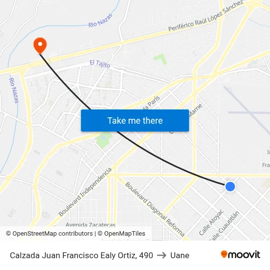 Calzada Juan Francisco Ealy Ortiz, 490 to Uane map