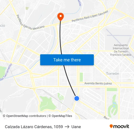 Calzada Lázaro Cárdenas, 1059 to Uane map