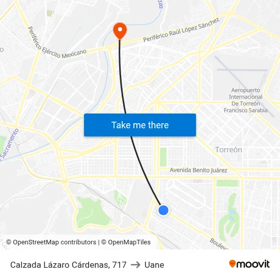 Calzada Lázaro Cárdenas, 717 to Uane map