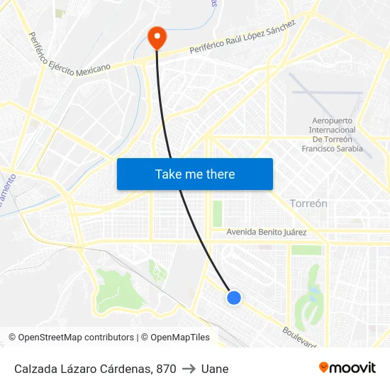 Calzada Lázaro Cárdenas, 870 to Uane map