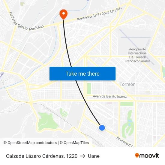 Calzada Lázaro Cárdenas, 1220 to Uane map