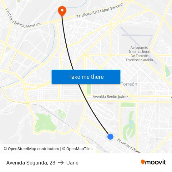 Avenida Segunda, 23 to Uane map