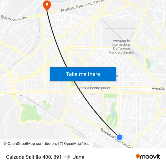 Calzada Saltillo 400, 891 to Uane map
