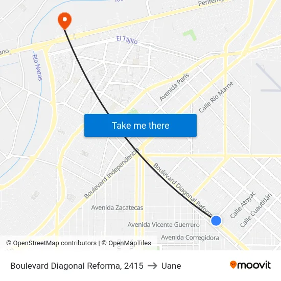 Boulevard Diagonal Reforma, 2415 to Uane map