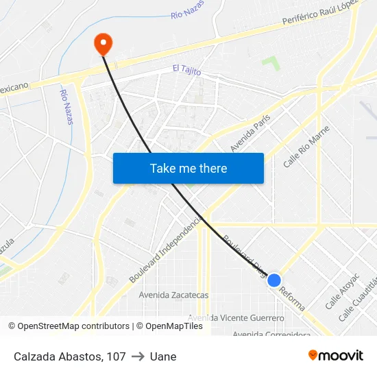 Calzada Abastos, 107 to Uane map