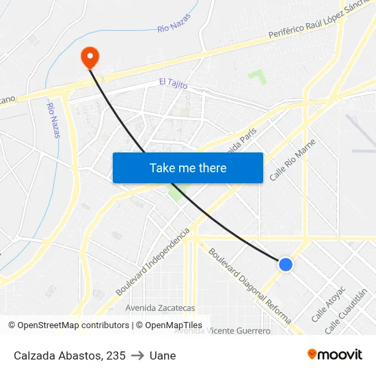 Calzada Abastos, 235 to Uane map