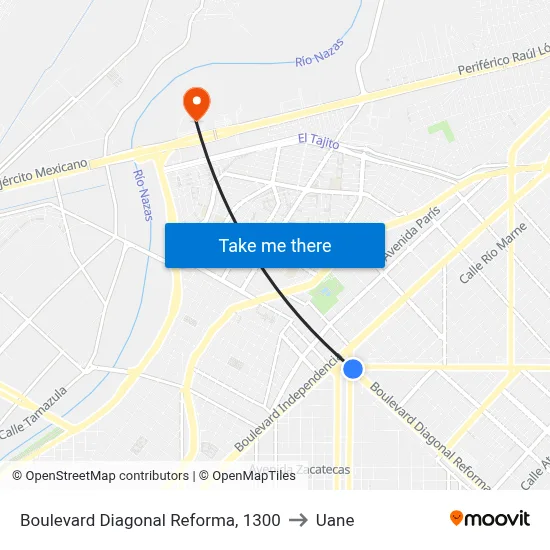 Boulevard Diagonal Reforma, 1300 to Uane map