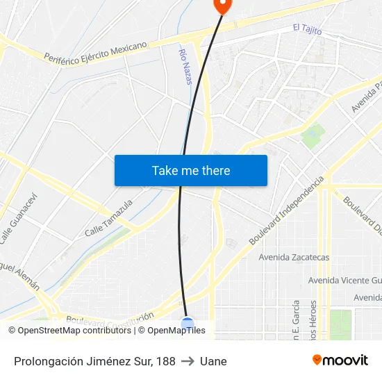Prolongación Jiménez Sur, 188 to Uane map