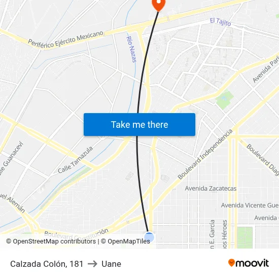 Calzada Colón, 181 to Uane map