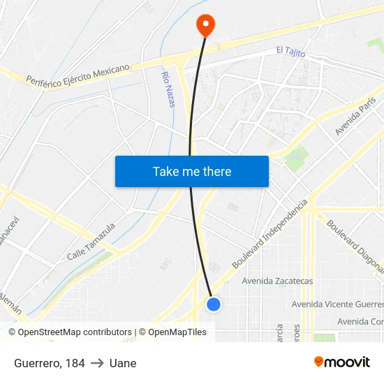 Guerrero, 184 to Uane map