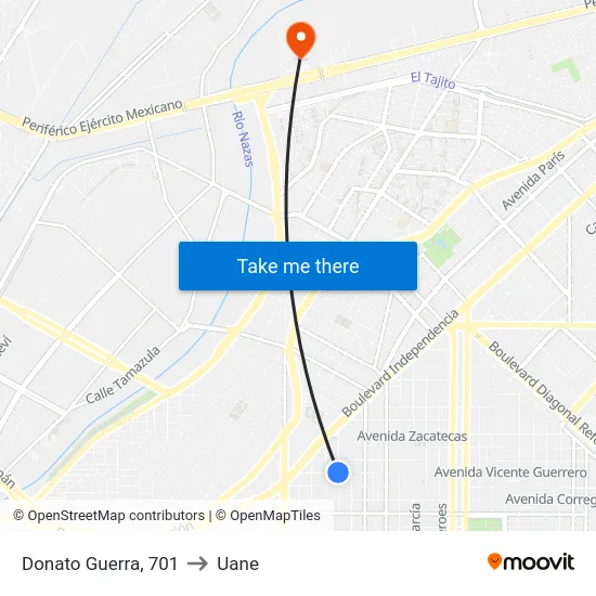 Donato Guerra, 701 to Uane map