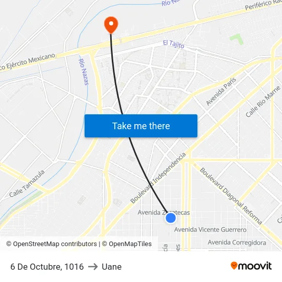 6 De Octubre, 1016 to Uane map