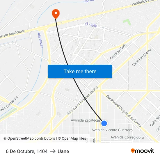 6 De Octubre, 1404 to Uane map