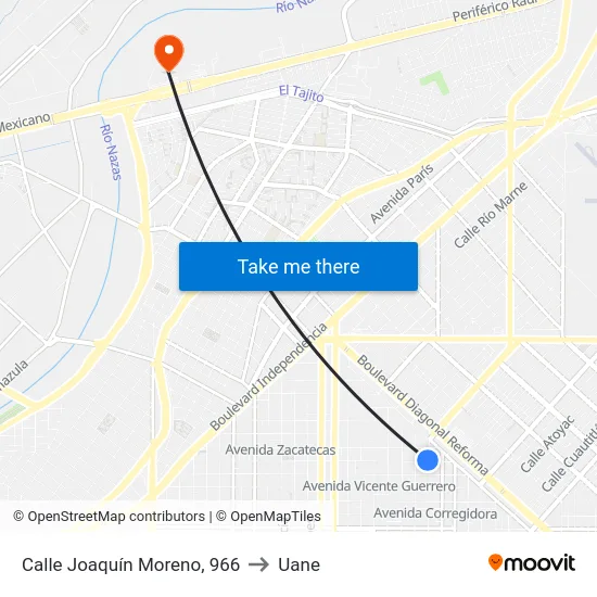 Calle Joaquín Moreno, 966 to Uane map