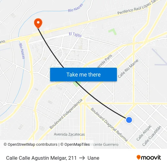 Calle Calle Agustín Melgar, 211 to Uane map