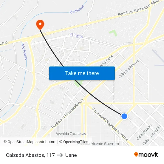 Calzada Abastos, 117 to Uane map