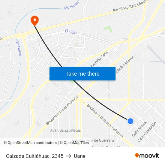 Calzada Cuitláhuac, 2345 to Uane map